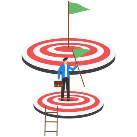 Successful businessman climb up ladder reaching goal and looking for next bigger step  Illustration