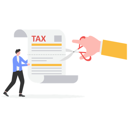 Successful businessman cuts heavy taxes  Illustration