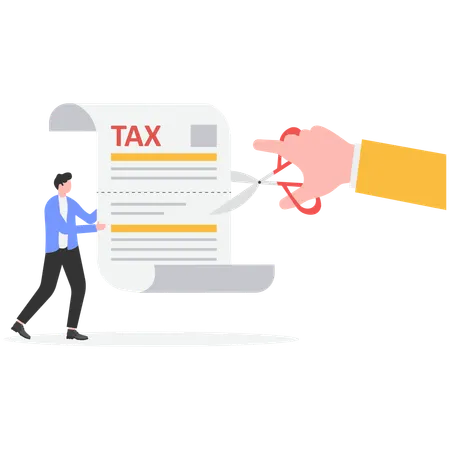 Successful businessman cuts heavy taxes  Illustration