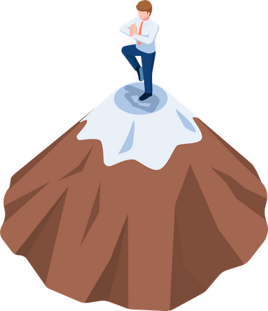 Successful Businessman doing yoga on the top of mountain Illustration