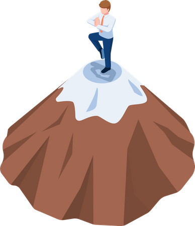 Successful Businessman doing yoga on the top of mountain  Illustration