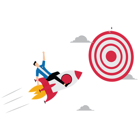 Successful businessman flying on rocket going up to target  Illustration