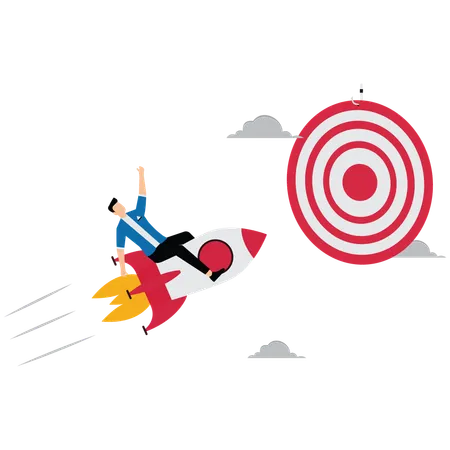 Successful businessman flying on rocket going up to target  Illustration