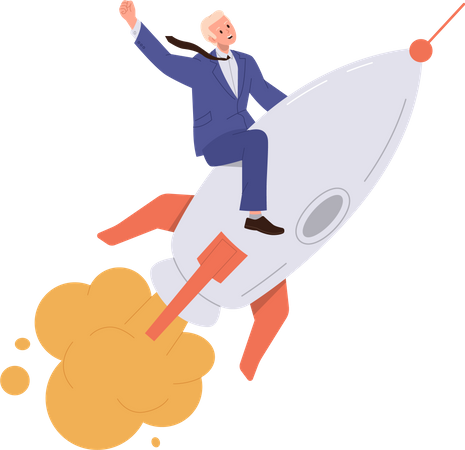 Successful businessman flying on rocket  Illustration