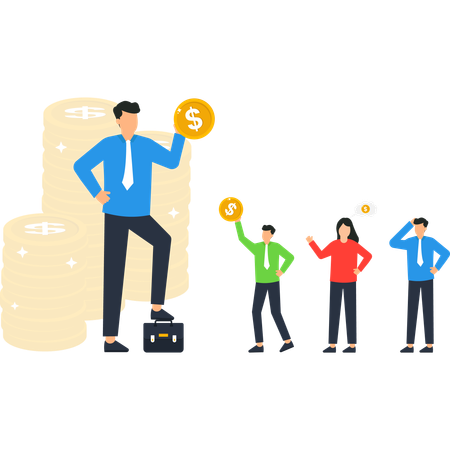 Successful Businessman Holding Gold Coin  Illustration