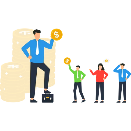 Successful Businessman Holding Gold Coin  Illustration