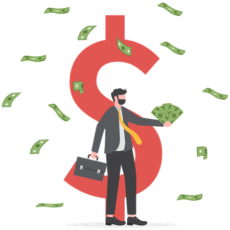 Successful businessman holding money  Illustration