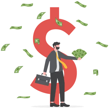 Successful businessman holding money  Illustration