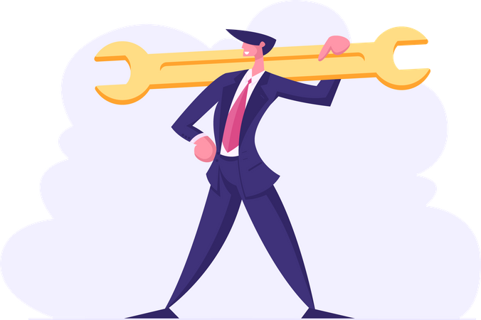 Successful Businessman Holding Wrench  イラスト