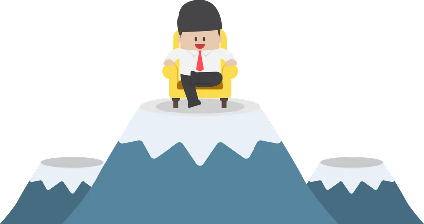 Successful businessman is sitting on sofa at mountain peak  Illustration