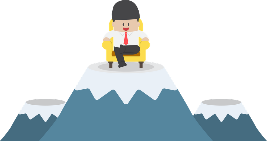 Successful businessman is sitting on sofa at mountain peak  Illustration