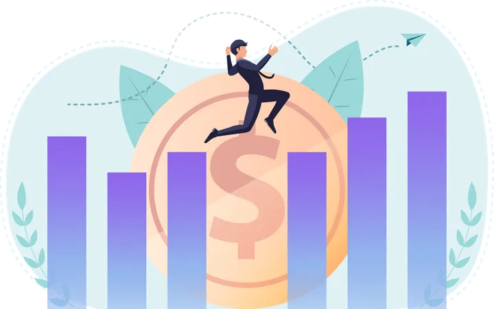 Flat 3 D Isometric Businessman Jumping Across Gap Between Graph To Reach Higher Point Leadership And Business Success Concept Illustration