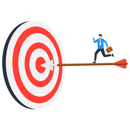 Successful businessman on dart hitting bullseye target  Illustration
