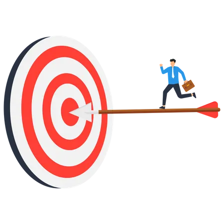 Successful businessman on dart hitting bullseye target  Illustration