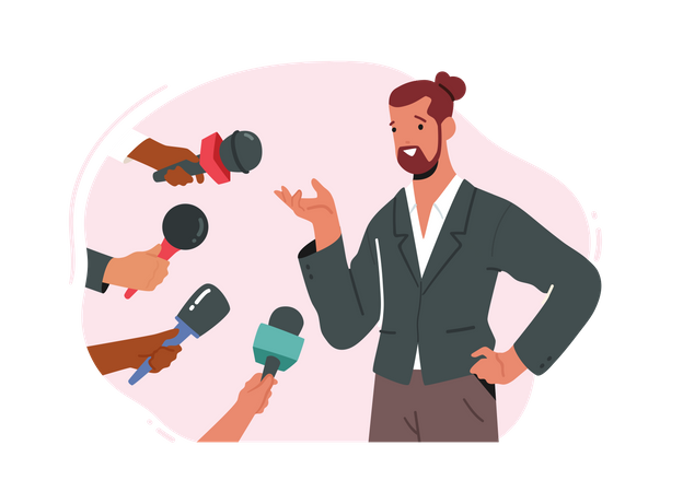 Successful Businessman or Famous Actor Gives Interview Illustration