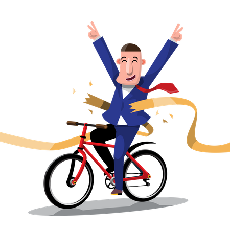 Successful businessman ride bicycles to the finish line  Illustration