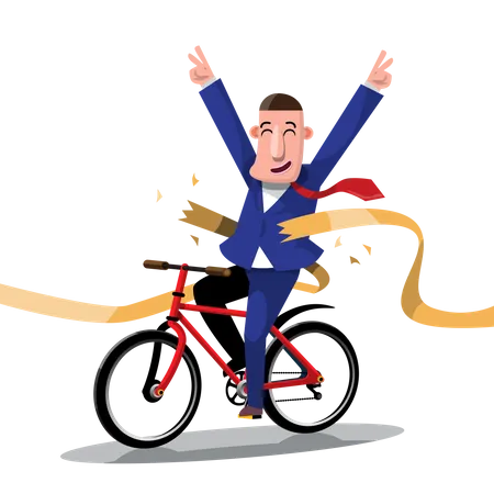 Successful businessman ride bicycles to the finish line  Illustration