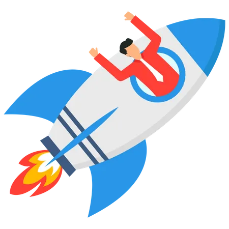 Successful Businessman riding on the Rocket  Illustration