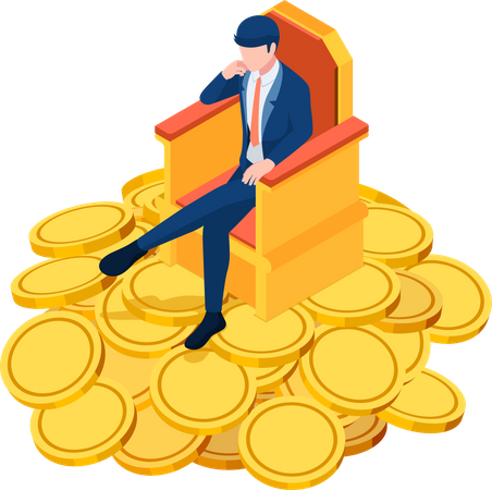 Successful businessman sitting on throne  Illustration