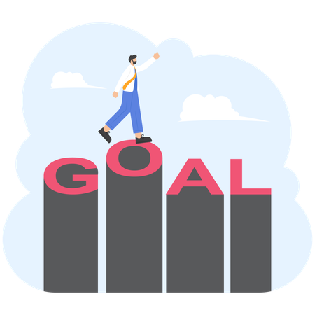 Successful businessman standing on goal growth  Illustration