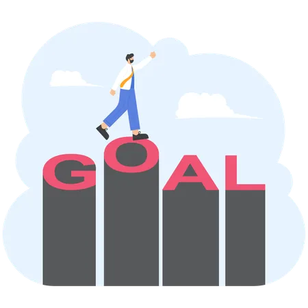 Successful Businessman Standing On Goal Icon Growth Illustration Vector Cartoon Illustration