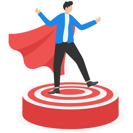 Success Concept Motivation Or Aspiration To Achieve Goal Ambition To Success Victory Or Career Growth Challenge Or Aiming Successful Businessman Superhero On Goal Illustration