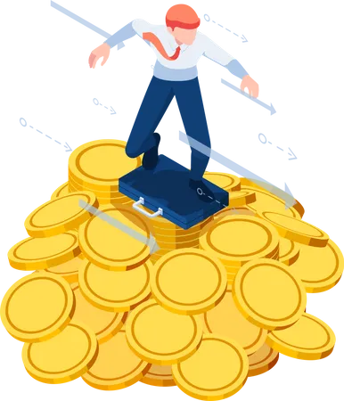 Successful Businessman surfing on profits  Illustration