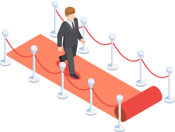 Successful businessman walking on red carpet Illustration
