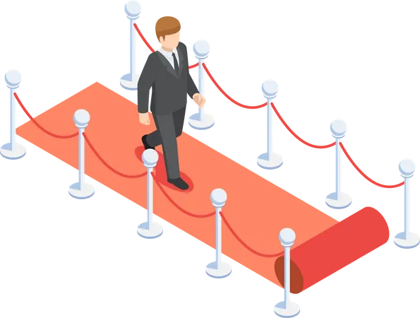 Flat 3 D Isometric Businessman Walking On Red Carpet Business Success And Leadership Concept Illustration