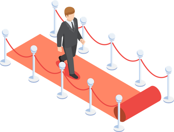 Successful businessman walking on red carpet  Illustration