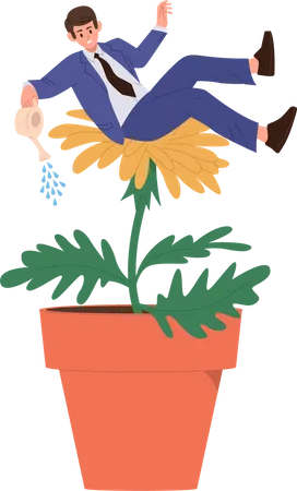 Successful businessman watering huge flower  Illustration