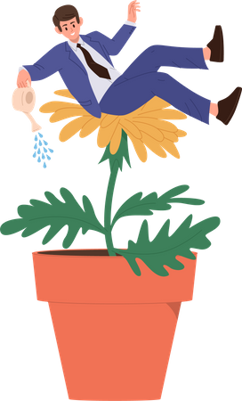 Successful businessman watering huge flower  Illustration