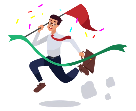Successful Business Men Hold A Flag And Jump Up Illustration