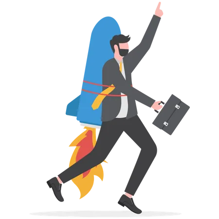 Start A Business Startup Or Begin New Company Boost Business Acceleration Fast Rising Or Courage Entrepreneur Creativity To Win Concept Courage Businessman With Firework Booster Starting To Fly Illustration
