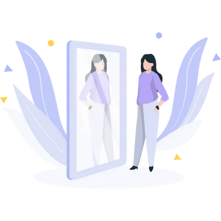 Female User Look Herself In The Mirror Illustration