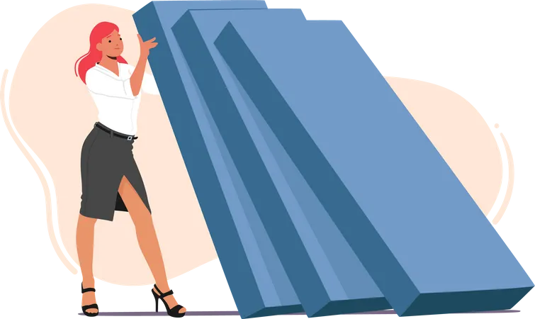 Successful Businesswoman Avoiding Dominoes Effect  Illustration