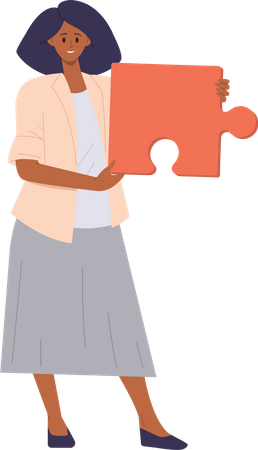 Successful businesswoman holding jigsaw puzzle  Illustration