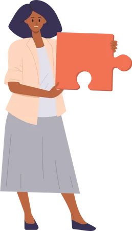 Successful businesswoman holding jigsaw puzzle  Illustration