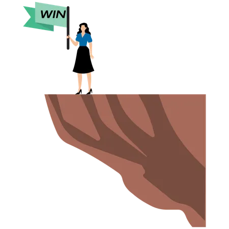 Successful businesswoman holding win flag  Illustration