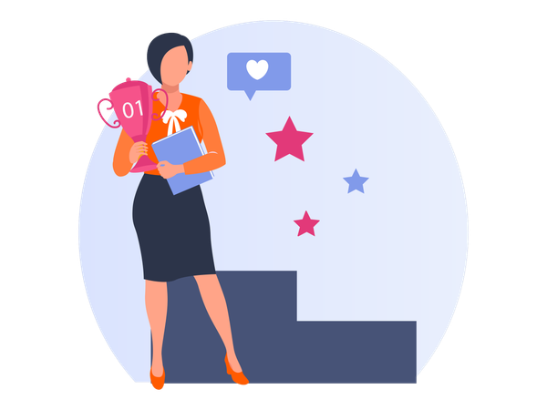 Successful businesswoman with award  Illustration