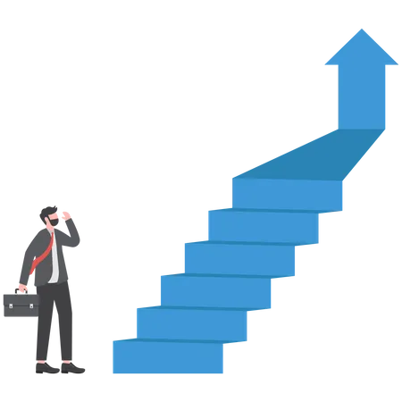 Businessman Start Climbing Stair For Successful Career Achievement Growth Mindset Concept Vector Illustrator Illustration