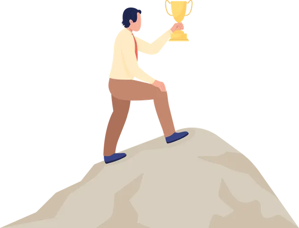 Male Winner Holding Long Awaited Trophy Semi Flat Color Vector Character Posing Figure Full Body Person On White Simple Cartoon Style Illustration For Web Graphic Design And Animation Illustration