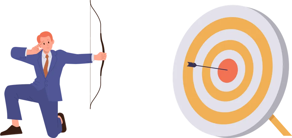 Successful confident businessman hitting bullseye target winning business challenge  Illustration