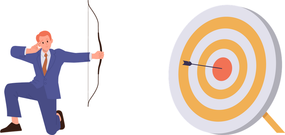 Successful confident businessman hitting bullseye target winning business challenge  Illustration