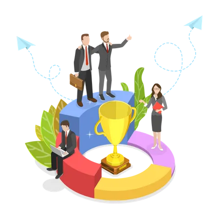 Flat Isometric Vector Concept Of Successful Creative Team Teanwork Victory Celebrating Illustration