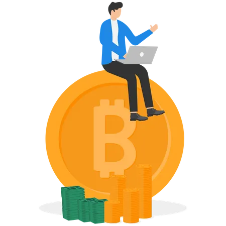 Successful Cryptocurrency Investment Professional Bitcoin Trader With Correct Speculation Gain Lots Of Money From Alternative Financial Asset Concepts Businessman Making Profit From Bitcoin Trading Illustration