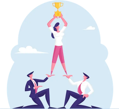 Successful Dream Team Business Development And Team Work Businessmen Pyramid To Reach Golden Trophy Goblet Creative People Teamwork Cooperate For Goal Achievement Cartoon Flat Vector Illustration Illustration