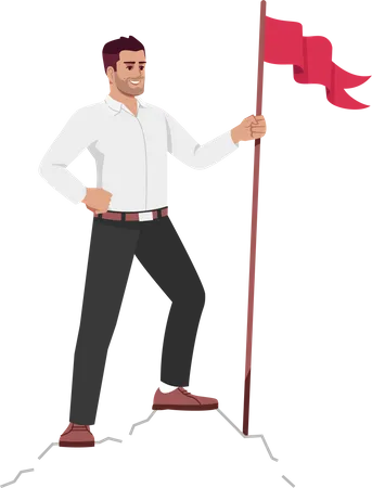 Successful Entrepreneur Semi Flat RGB Color Vector Illustration Happy Businessman On Mountain Top Isolated Cartoon Character On White Background Marketplace Leadership Goal Achievement Concept Illustration
