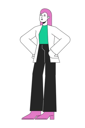 Successful Female Entrepreneur Flat Line Color Vector Character Editable Simple Outline Full Body Person On White Small Business Owner Cartoon Spot Illustration For Web Graphic Design And Animation Illustration