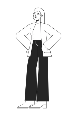 Successful Female Entrepreneur Flat Line Black White Vector Character Editable Isolated Outline Full Body Person Owner Simple Cartoon Style Spot Illustration For Web Graphic Design Animation Illustration